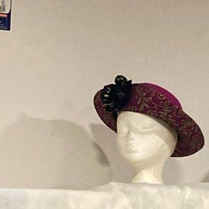 Fuchsia Fedora Hat Medium Brim  Scarlet Black Rose